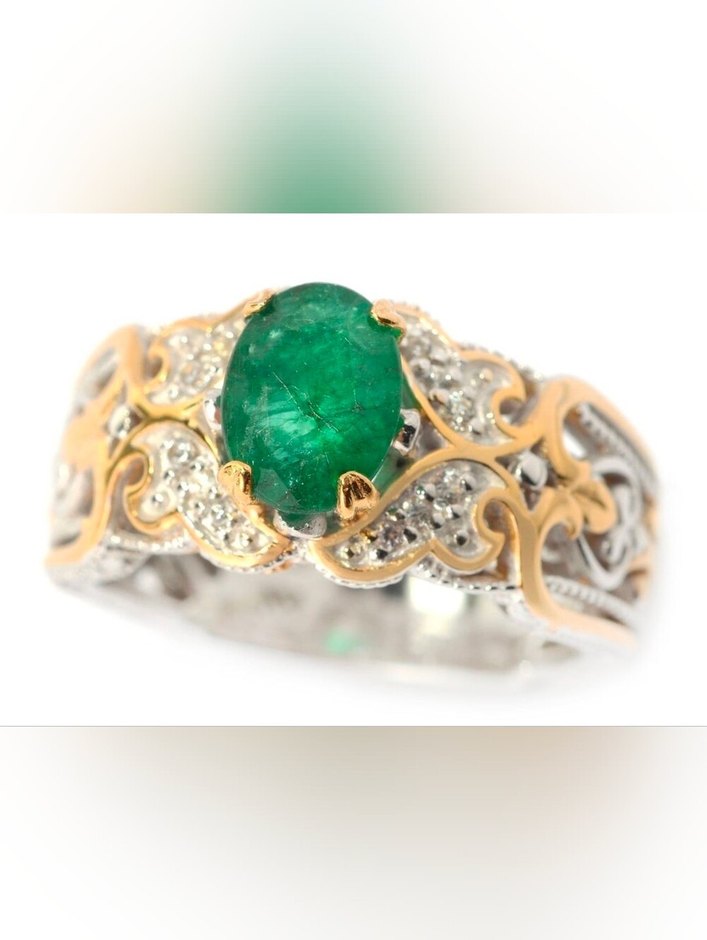 Rare Untreated Emerald & White Zircon Ring Palladium Sterling Silver 18k Sz 7! - Picture 8 of 8